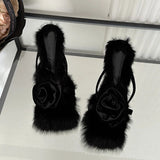 Liekki Velvet Rose Furry Pumps watereverysunday