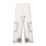 Lilian Vintage Embroidery Drawstring Pants