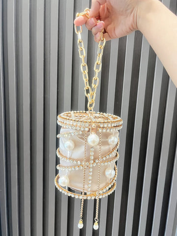 Lillian Rhinestone Pearl Cage Mini Bag