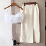 Lina Faux Fur Bra Top and Knit Skirt 2-Piece Set watereverysunday