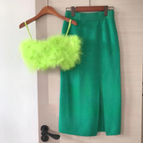 Lina Faux Fur Bra Top and Knit Skirt 2-Piece Set watereverysunday