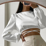 Linia Cropped Lace-Up Satin Top - 3 Colors watereverysunday