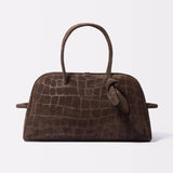 Lolanda Croco Embossed Suede Bowling Bag