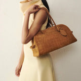 Lolanda Croco Embossed Suede Bowling Bag