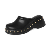 Lorie Leather Rivet Wedge Clogs