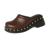 Lorie Leather Rivet Wedge Clogs