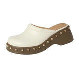 Lorie Leather Rivet Wedge Clogs