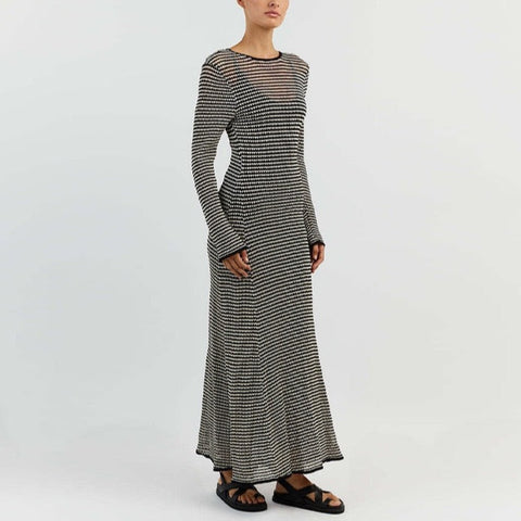 Lua Zigzag Pattern Crochet Open Back Maxi Dress