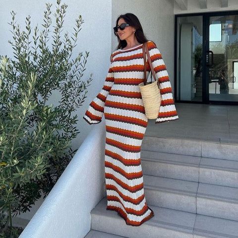 Lua Zigzag Pattern Crochet Open Back Maxi Dress - 2 Colors Black / S Lua Zigzag Pattern Crochet Open Back Maxi Dress - 2 Colors Black / S