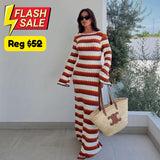 Lua Zigzag Pattern Crochet Open Back Maxi Dress - Red/M - SALE