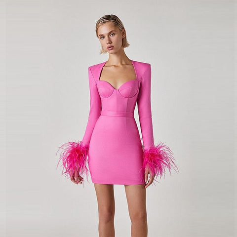 Lucia Bustier Mini Dress with Feathery Cuffs