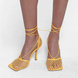 Lulu Square Toe Mesh Lace-Up Sandals - 4 Colors watereverysunday