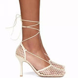 Lulu Square Toe Mesh Lace-Up Sandals - 4 Colors watereverysunday