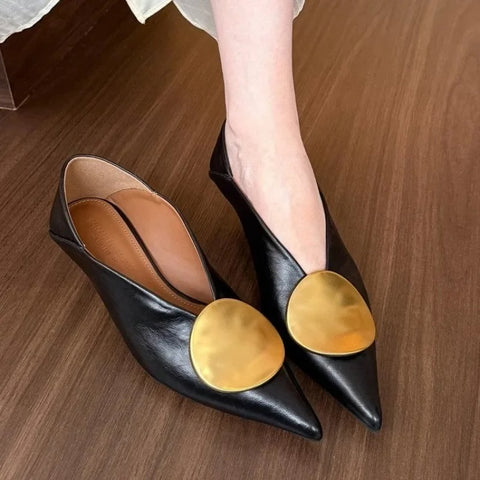 Luna Soft Leather Flats with Gold Disc Black / 40 / US 8 Luna Soft Leather Flats with Gold Disc Black / 40 / US 8