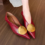 Luna Soft Leather Flats with Gold Disc