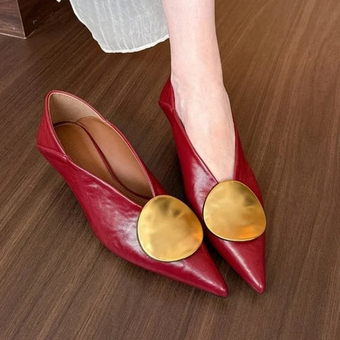 Luna Soft Leather Flats with Gold Disc