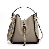 Luxe Riveted Leopard Head Lock Leather Bucket Bag - 7 Colors watereverysunday