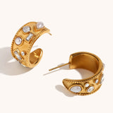 Luxe Encrusted Pearl and Crystal C Hoop Earrings