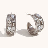 Luxe Encrusted Pearl and Crystal C Hoop Earrings