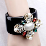 Pero Crystal Flower Black Resin Cuff Bracelet