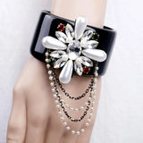 Pero Crystal Flower Black Resin Cuff Bracelet