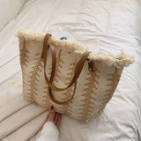 Lydia Boho Fringed Large Woven Tote Bag