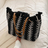 Lydia Boho Fringed Large Woven Tote Bag