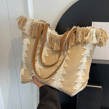Lydia Boho Fringed Large Woven Tote Bag
