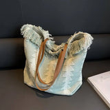 Lydia Boho Fringed Large Woven Tote Bag