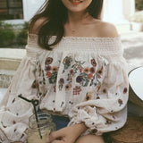Lyna Floral Embroidery Off the Shoulder Boho Blouse watereverysunday