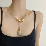 Lyra Sculptural Crystal Water Drop Pendant Collar Necklace