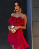 Maija Red Ruffle Strapless Mini Dress watereverysunday
