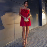 Maija Red Ruffle Strapless Mini Dress watereverysunday