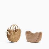 Maisie Fur Lined Straw Tote Bag watereverysunday