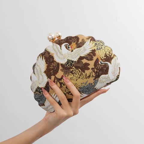 Maji Embroidered Crane Evening Clutch