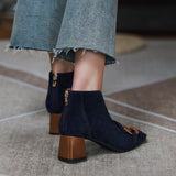 Marcie Vintage Fringed Buckle Suede Ankle Boots watereverysunday