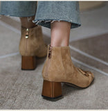 Marcie Vintage Fringed Buckle Suede Ankle Boots watereverysunday