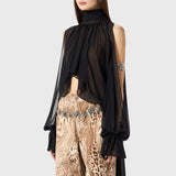 Margarida Boho Ruffle Halter Cape Blouse