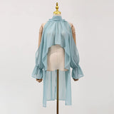 Margarida Boho Ruffle Halter Cape Blouse