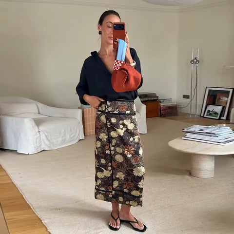Margot Vintage Floral Wrap Pencil Midi Skirt