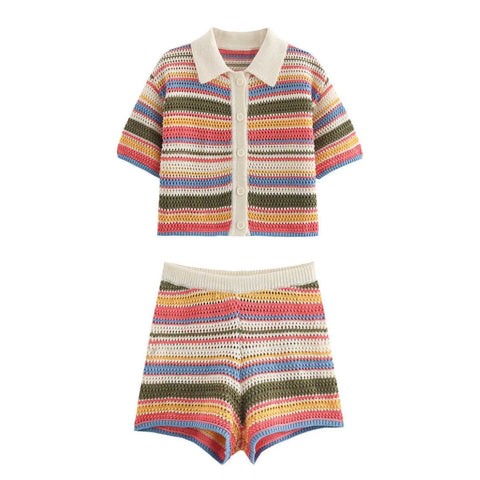 Marisol Striped Knit Shirt and Shorts Set