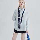 Marithe Striped Shirts with Necktie - 2 Colors watereverysunday