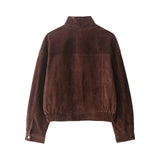 Marlowe Suede Effect Cropped Bomber Jacket