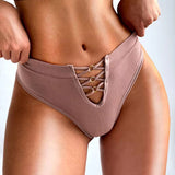 Martha Lace-Up Front Bikini Thong Panties watereverysunday