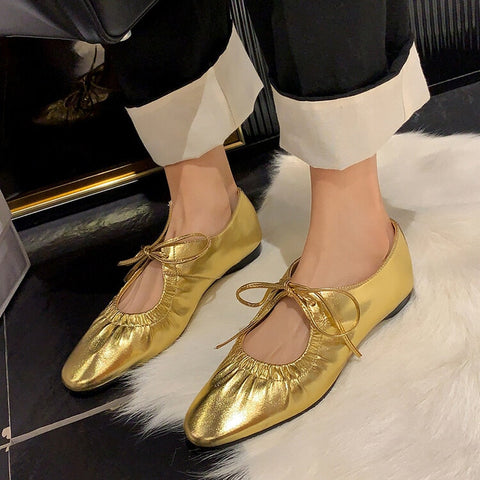 Mathess Metallic Faux Leather Ballet Flats Gold or Silver