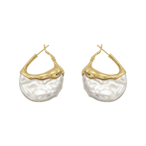 Meera Sculpted Pearl Drop Hoop Earrings