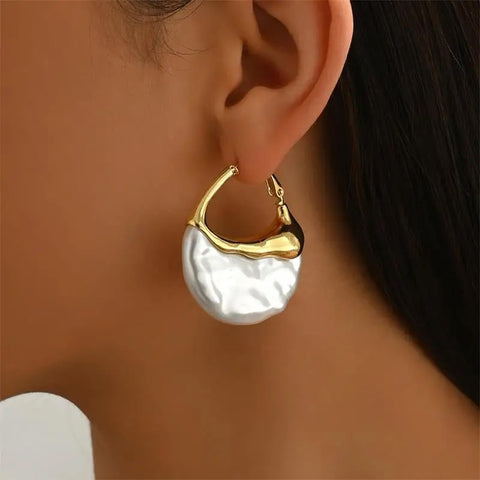 Meera Sculpted Pearl Drop Hoop Earrings
