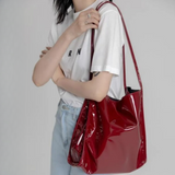 Mela Patent Leather Look Shopper Totes watereverysunday
