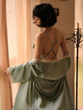Melani Lace Trim Slip Satin Dress and Gown Set watereverysunday