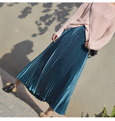 Metallic Pleated Maxi Skirts - 9 Colors